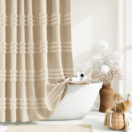 Dynamene Farmhouse Shower Curtain Chenille Striped Fabric 72"x72"
