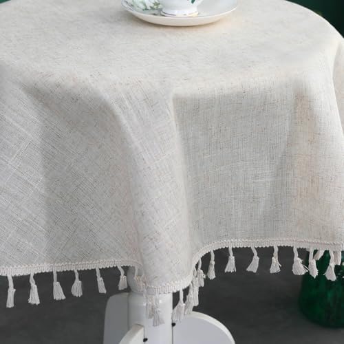 Round Tablecloth Water Resistant Beige Grey Table Cloths 70.8 Inch