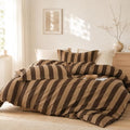 Comforter Set Queen Size - 100% Natural Cotton Brown and Beige Striped