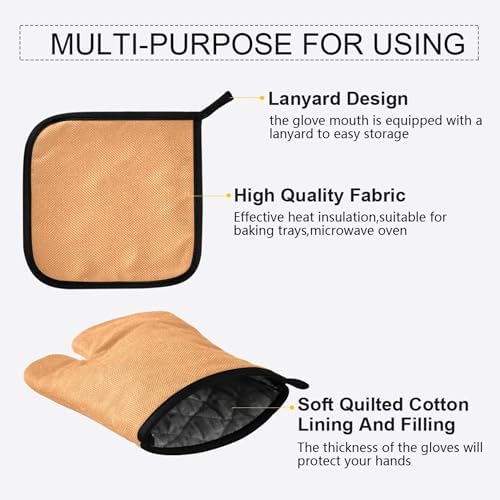 Oven Mitts and Potholders Sandy Brown Heat Resistant Kitchen Gloves
