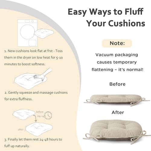 ELFJOY Dining Chair Cushions 1 Piece Non Slip 18"X18"X3" Beige