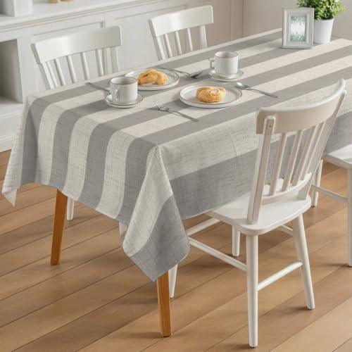 Grey Beige Stripe Table Cloth 60x120in