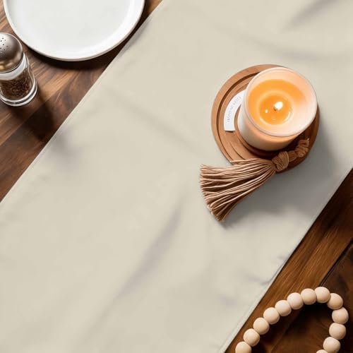 Ivory White Burlap Cotton Table Runner 72 Inches Long, Modern Pure