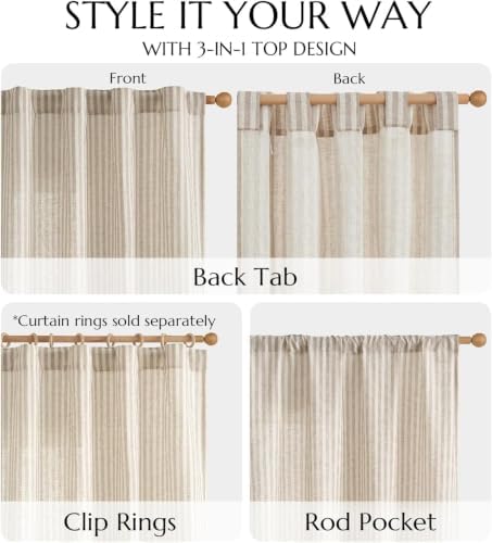 jinchan Linen Curtains 84 Inch Taupe Grey Stripe on Beige Back Tab 4