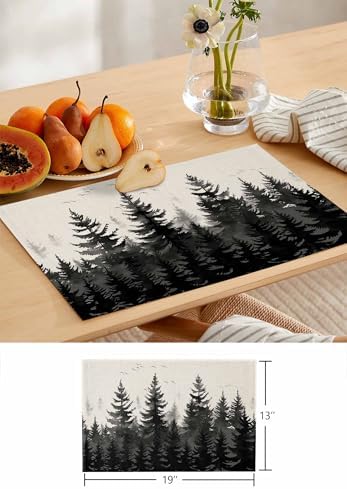 Placemats Set of 8, Mist Forest Woven Placemat, Linen Place Mats for
