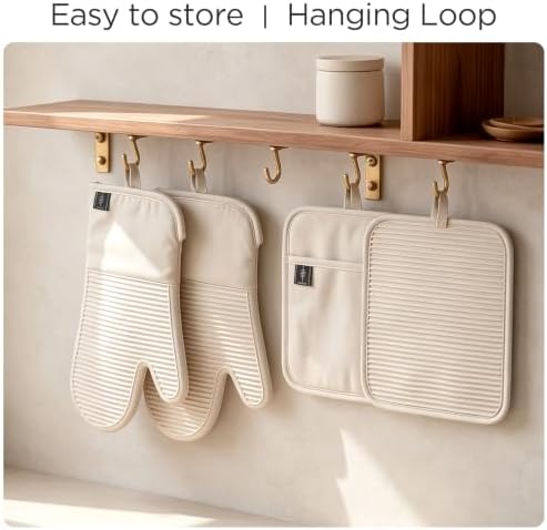BONTHEE Oven Mitts and Pot Holders, Silicone Kitchen Mitts - Off-White