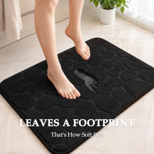 Black Memory Foam Bathroom Rugs Set 4 Piece, Ultra-Soft Velvet Memory