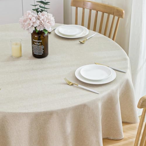 Round Imitation Linen Tablecloth 78 in Water-Resistant, Linen