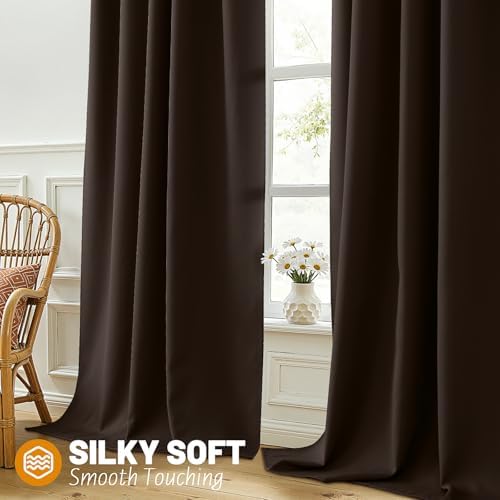 SimpleHome 100% Blackout 72 Inch Chocolate Brown Curtains for Living