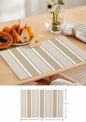 Classic Lines Table Runner and Placemats Set of 6 Modern Beige