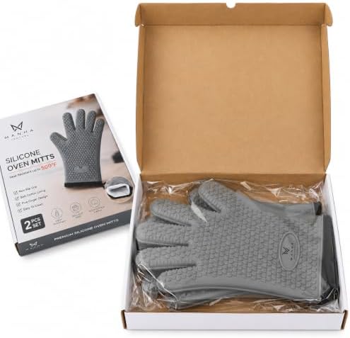 Silicone Oven Mitts, Five Fingers, Waterproof Non-Slip Oven Gloves