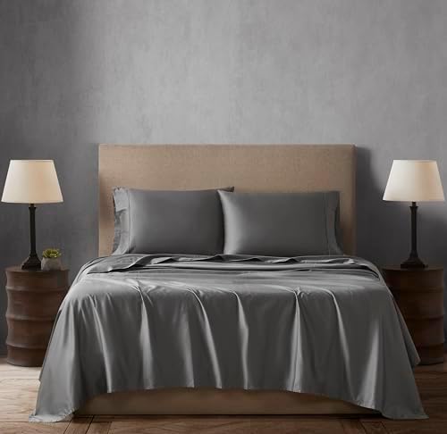 Linen Closet 4 Pcs 100% Cotton King Size Sheets Set, Charcoal Grey