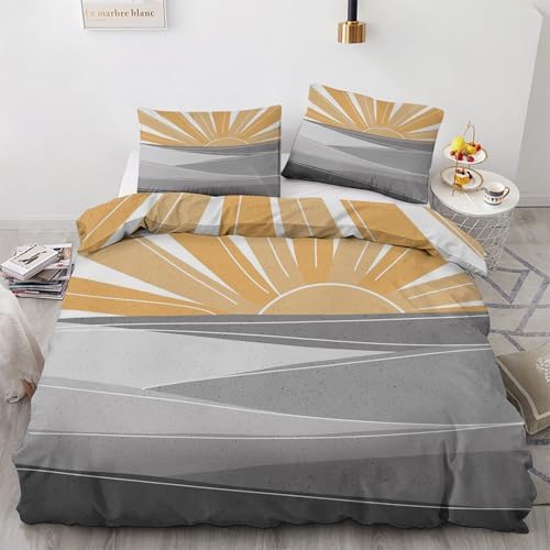 Boho Sun Duvet Cover Full Size, Modern Abstract Bedding Set 3 Piece