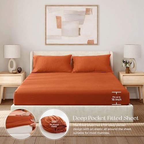 Linen World King Size Linen Sheet Set – 4Pcs Solid Color 100% Natural