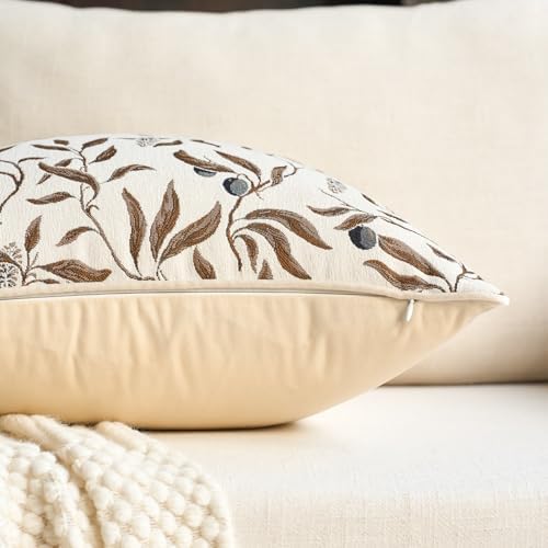 Alerfa Beige Floral Throw Pillow Cover 20 x 20 Inch Sqaure Luxury