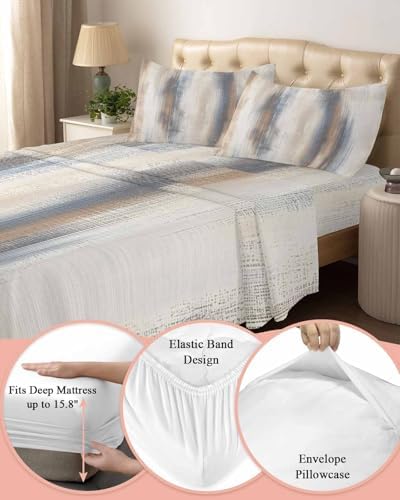 Beige Gray California King Bed Sheets,Breathable Cooling Sheet with