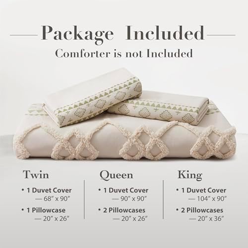 Oli Anderson Boho Duvet Cover King Size, Beige & Sage Green, 3 Pieces
