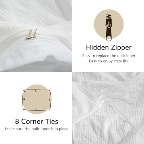 Bailix Muslin Duvet Cover Queen, 100% Cotton, White