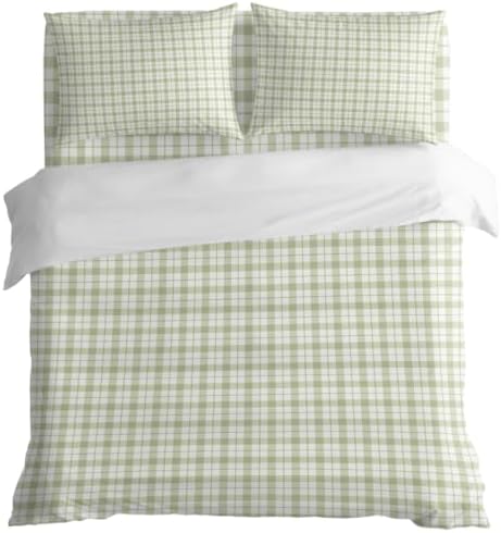 Green Plaid California King 4 Piece Duvet Cover Set, Classic Sage
