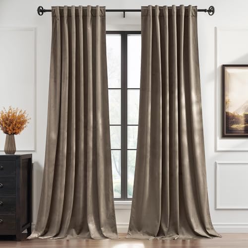 StangH Taupe Velvet Curtains 84 Inches Long 2 Panels Luxury Elegant