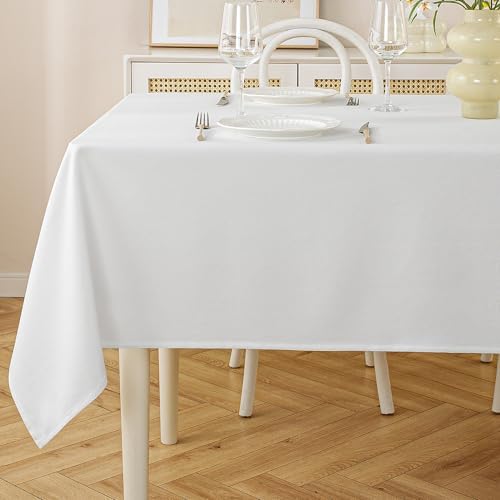 JIALE White Table Cloth Square Tablecloth 60 x 60 Inches Spill-Proof