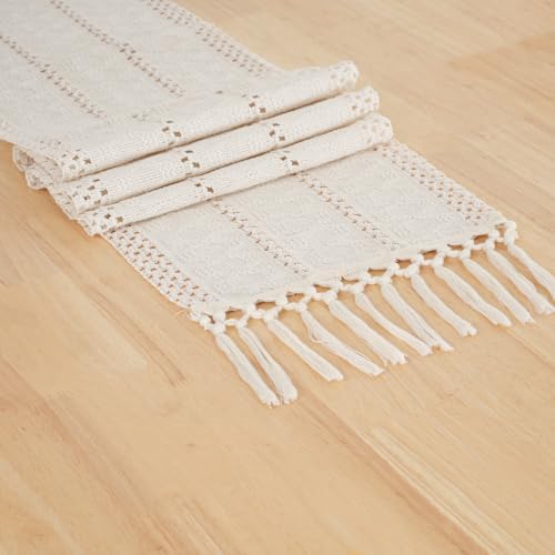Oversized Boho Hollow Weave Runner 12×120, Off-White Crochet with
