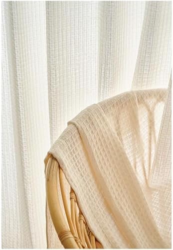 2 Panel Curtains | Polyester Solid Beige Square Textured 2 Panels