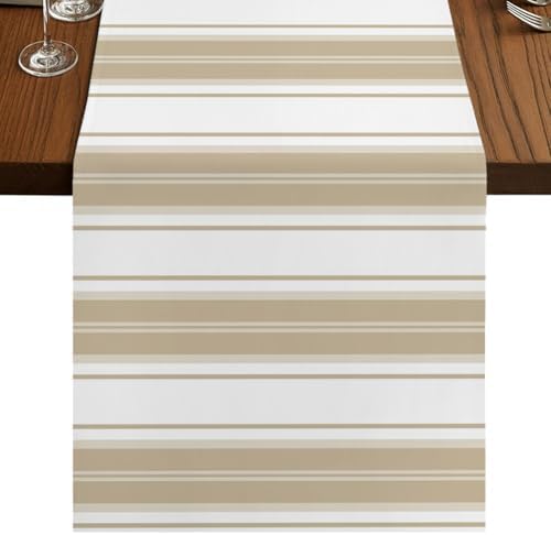 Beige Striped Table Runner 108 Inch Long Dresser Scarves Linen