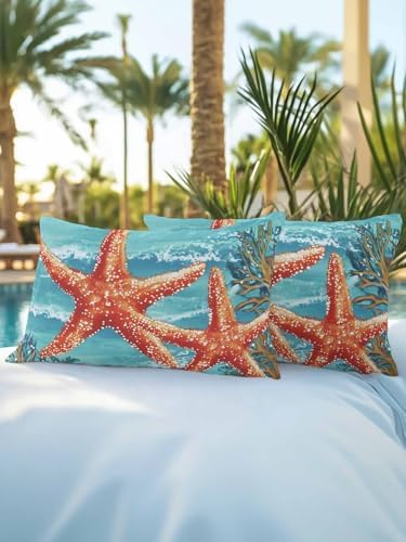 12x20 Outdoor Pillows Set of 2, Coastal Starfish Waterproof Throw