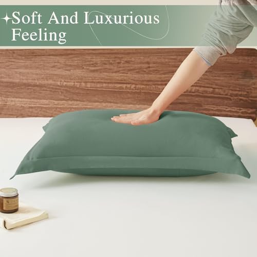 King Pillow Shams Set of 2 Sage Green Pillow Shams Soft Microfiber