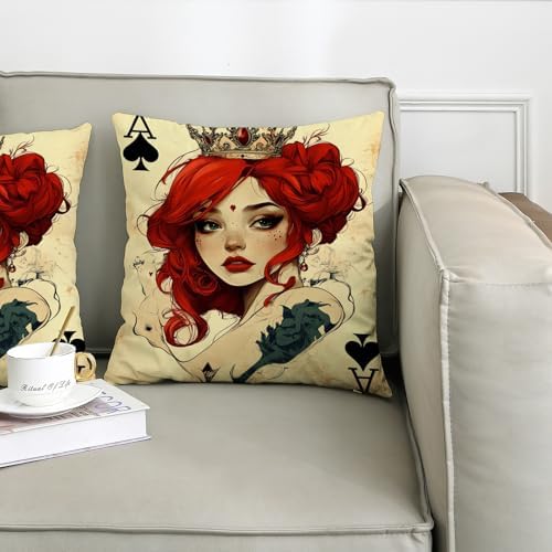 Queen of Hearts Pillow Covers Set of 2, Red and Cream Floral Throw