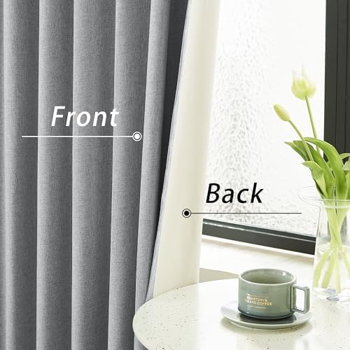 DUALIFE Full Blackout Grey Curtains 63 Inch Long Linen Textured