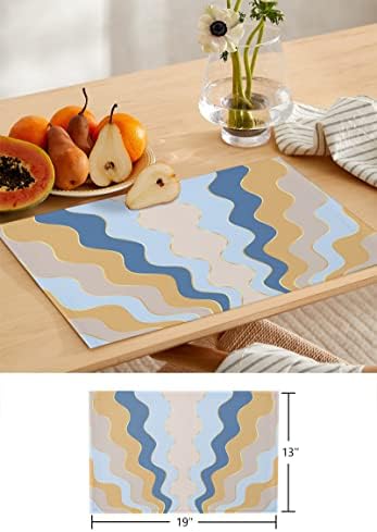Abstract Table Mats Set of 4 With Table Runner 90 Inches Long,Cotton