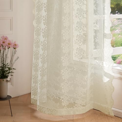 Anmao Vintage Lace Curtains 108 Inches Long 2 Panels Set, Romantic