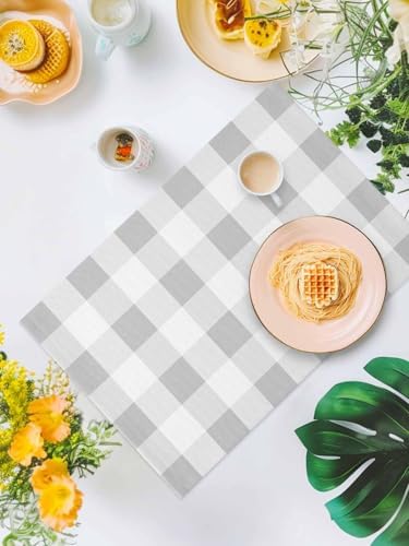 Grey White Plaid Placemat Set of 8, Modern Geometric Minimalist Grid