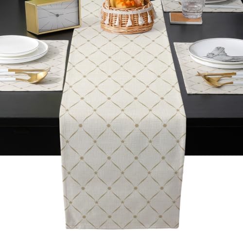 Beige Plaid Table Mats Set of 6 with Table Runner 90 Inches