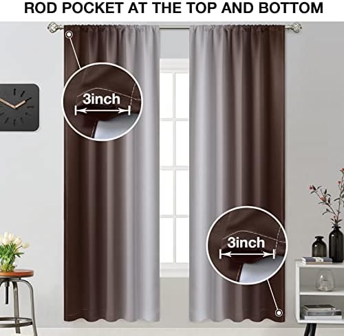 Yakamok Brown Room Darkening Ombre Curtains for Livingroom 72 inches