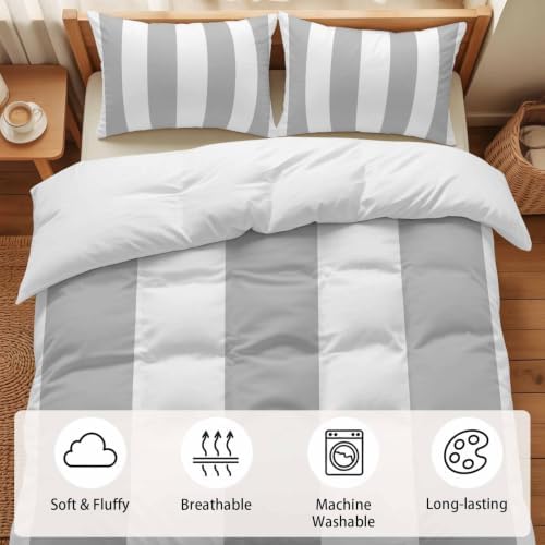 Duvet Cover King Size, Gray Striped 3-Piece Bedding Quilt/Comforter