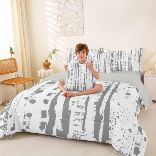 Erosebridal Grey and White 7 Piece Comforter Set Queen, Abstract Art