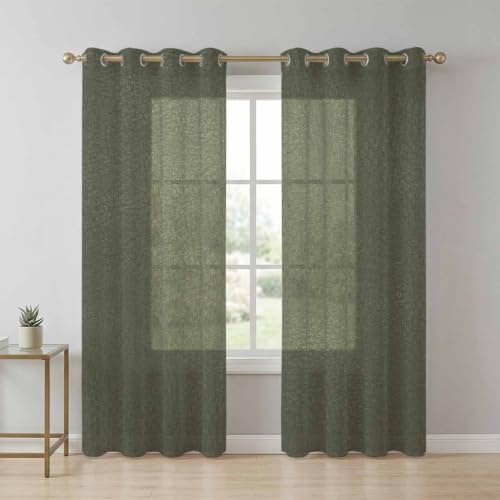 Grayish Brown Texture Sheer Curtains 84 inch Length 2 Panels Set