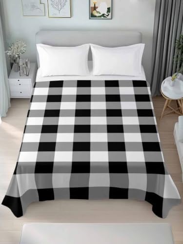 King Size Flat Sheet Only, Minimalist Buffalo Plaid Bed Top Sheet Soft