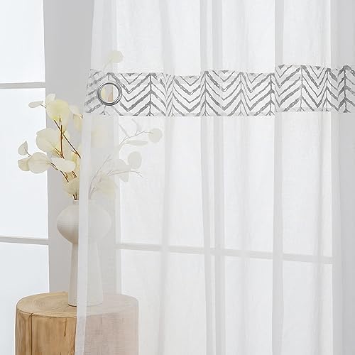 L.Z.E White Sheer Curtains 63 Inch Length 2 Panels Set, Elegant Silver