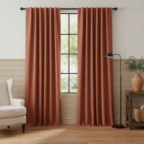 RYB HOME 100% Blackout Linen Textured Curtains 96 Inch for Dining Room