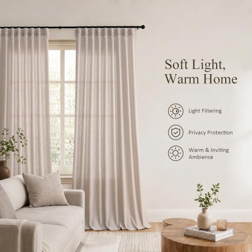 Jowels Oatmeal Linen Curtains 84 Inches Long 2 Panels for Living Room