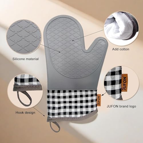 Silicone Oven Mitts,Silicone Oven Gloves Set,Oven Gloves with Quilted