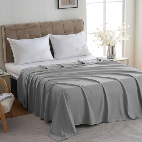 ZPECC King Flat Sheets Only Light Gray 6 Pack, Color-Coded Hem Threads