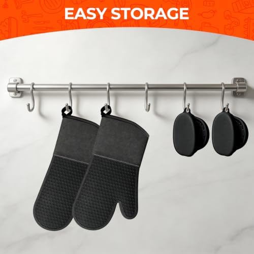 AMISARE 4-Pcs 13.39" Silicone Oven Mitts & Mini Mitts, BBQ Baking