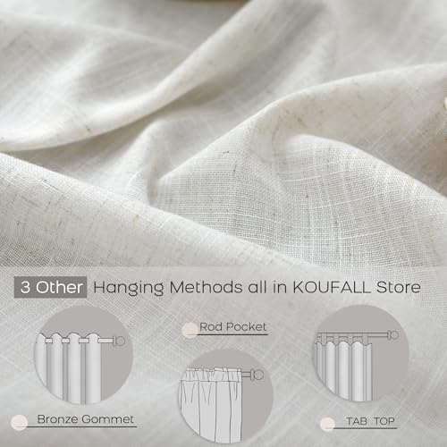KOUFALL Linen Sheer Curtains 63 Inch Length for Living Room,2 Panel