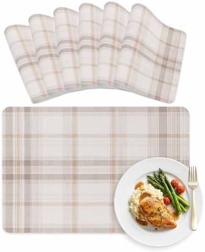 Vintage Tartan Rustic Minimalist Leather Placemats Set of 6,12x18