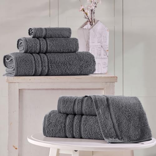 Hawmam Linen Towel Set, Turkish Cotton, 6 Pack, Cool Grey